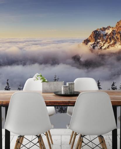 Papier Peint Fresque Montagne Brumeuse Neigeuse