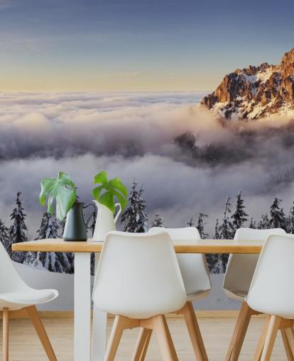 Papier Peint Fresque Montagne Brumeuse Neigeuse