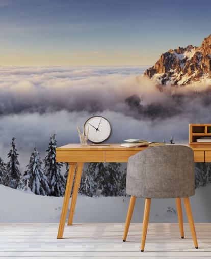 Snøhvit Tåkete Fjellvegg Veggmaleri Snøhvit Tåkete Fjellvegg Veggmaleri