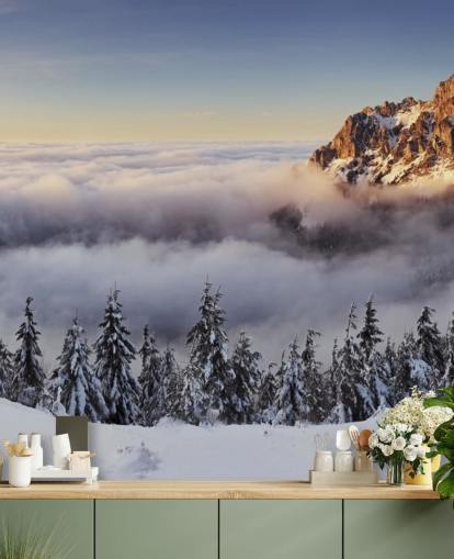 Besneeuwde Misty Mountain Muurschildering