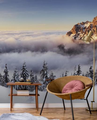 Mural de pared Montaña nevada y brumosa Mural de pared Montaña nevada y brumosa