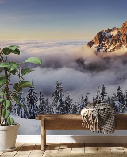 Snowy Misty Mountain Wall Mural Snowy Misty Mountain Wall Mural