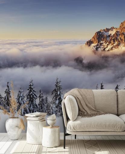 Besneeuwde Misty Mountain Muurschildering