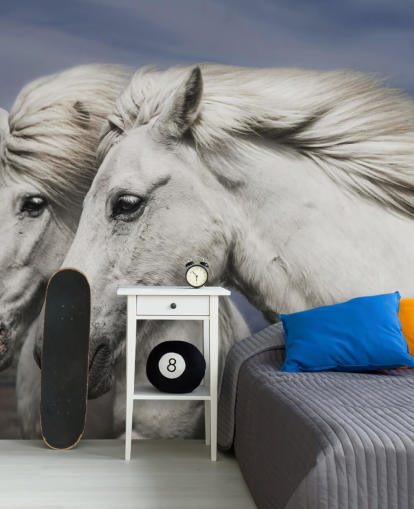 White Horses in Wind Wall Mural