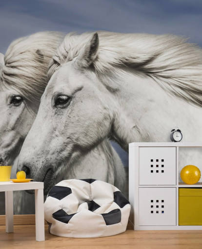 White Horses in Wind Wall Mural