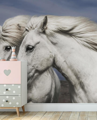 Hvite hester i Wind Veggmaleri Hvite hester i Wind Veggmaleri