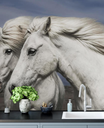 White Horses in Wind Wall Mural