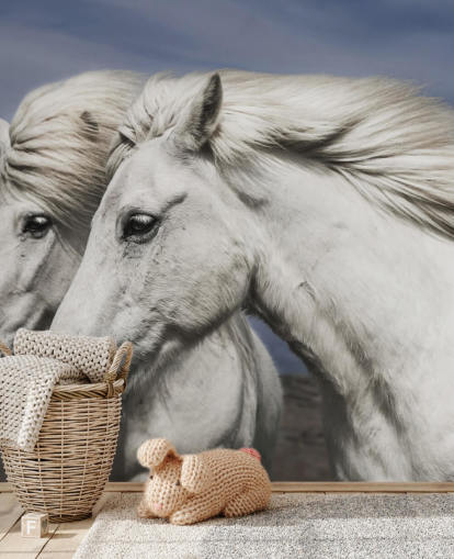 White Horses in Wind Wall Mural