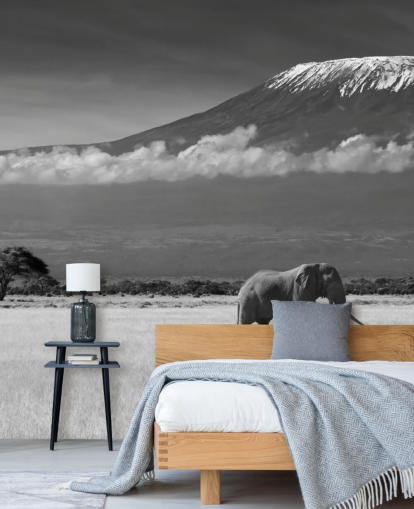 Mural Elefante blanco y negro en paisaje 