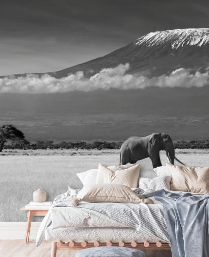 Black and White Elephant in Landscape Mural 