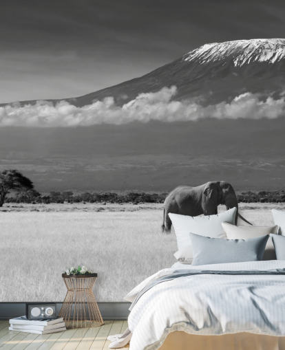 Mural Elefante blanco y negro en paisaje Mural Elefante blanco y negro en paisaje
