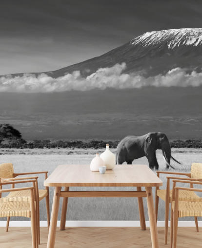 Black and White Elephant in Landscape Mural Black and White Elephant in Landscape Mural