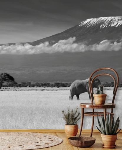 Black and White Elephant in Landscape Mural 
