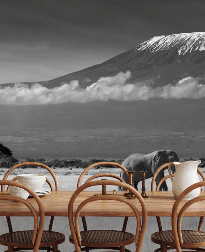 Black and White Elephant in Landscape Mural 