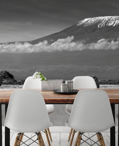 Decorazione murale con elefante bianco e nero nel paesaggio Decorazione murale con elefante bianco e nero nel paesaggio