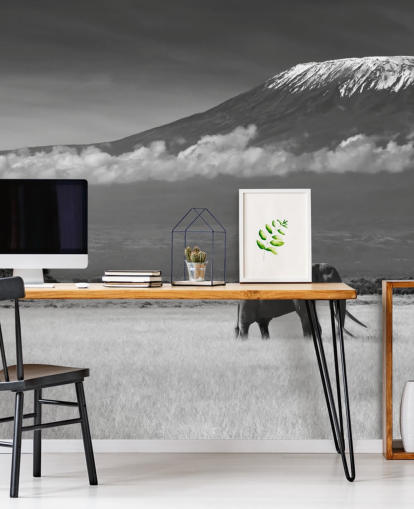 Black and White Elephant in Landscape Mural 