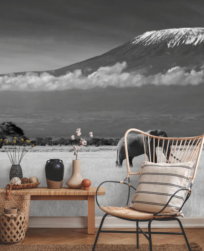 Black and White Elephant in Landscape Mural 