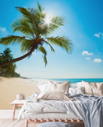 blue green and gold custom beach wallpaper mural called Tropical Beach