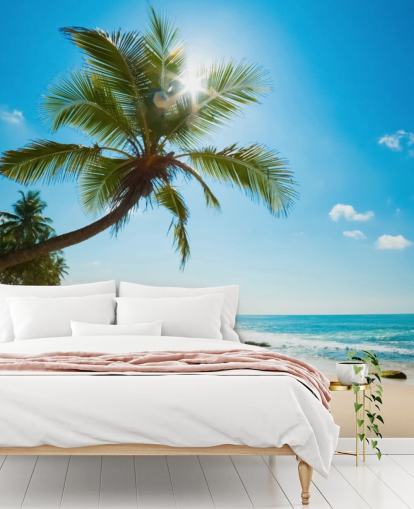 blå grön och guld anpassad strandtapet väggmålning kallad Tropical Beach