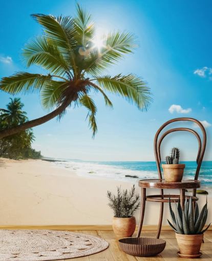 blue green and gold custom beach wallpaper mural called Tropical Beach