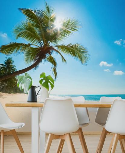 blue green and gold custom beach wallpaper mural called Tropical Beach