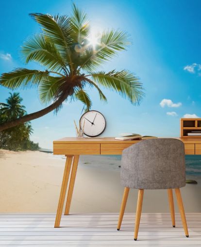 blågrønn og gull tilpasset strandtapet veggmaleri kalt Tropical Beach
