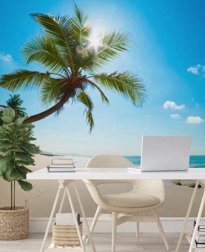 blue green and gold custom beach wallpaper mural called Tropical Beach