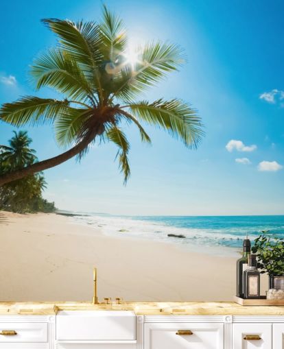 blue green and gold custom beach wallpaper mural called Tropical Beach