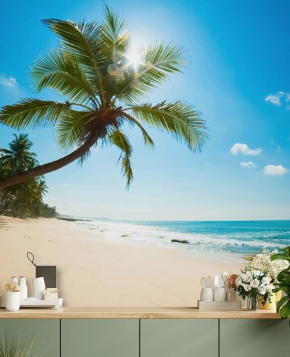 blågrønn og gull tilpasset strandtapet veggmaleri kalt Tropical Beach