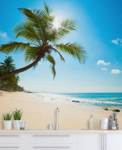 blue green and gold custom beach wallpaper mural called Tropical Beach