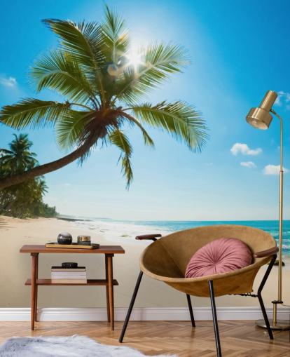 sinivihreä ja kultainen mukautettu rantatapetti seinämaalaus nimeltä Tropical Beach sinivihreä ja kultainen mukautettu rantatapetti seinämaalaus nimeltä Tropical Beach