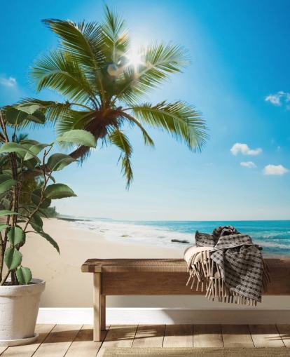 blue green and gold custom beach wallpaper mural called Tropical Beach