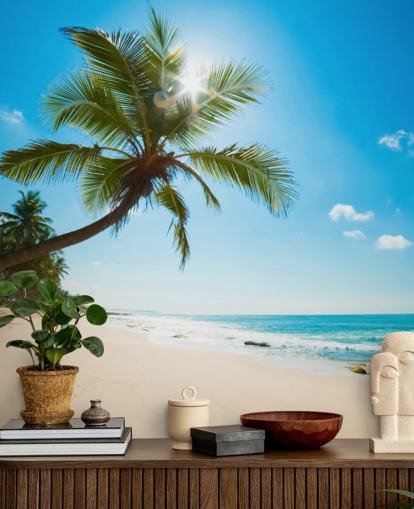 sinivihreä ja kultainen mukautettu rantatapetti seinämaalaus nimeltä Tropical Beach sinivihreä ja kultainen mukautettu rantatapetti seinämaalaus nimeltä Tropical Beach