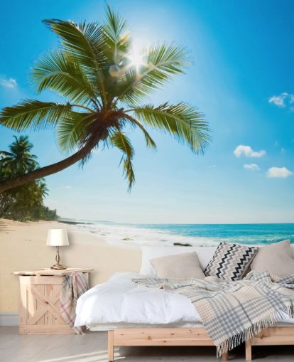 sinivihreä ja kultainen mukautettu rantatapetti seinämaalaus nimeltä Tropical Beach sinivihreä ja kultainen mukautettu rantatapetti seinämaalaus nimeltä Tropical Beach