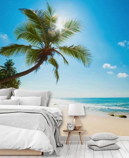 sinivihreä ja kultainen mukautettu rantatapetti seinämaalaus nimeltä Tropical Beach