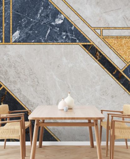 geometrische Art-Deco-Tapete in Blau, Grau, Schwarz und Gold geometrische Art-Deco-Tapete in Blau, Grau, Schwarz und Gold