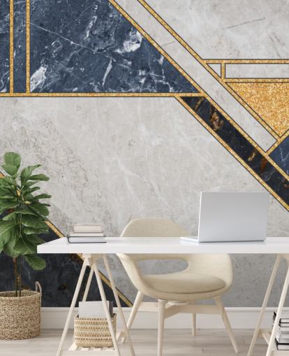 blue, grey, black and gold geometric art deco wallpaper