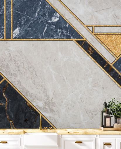 blå, grå, svart och guld geometrisk art deco tapet