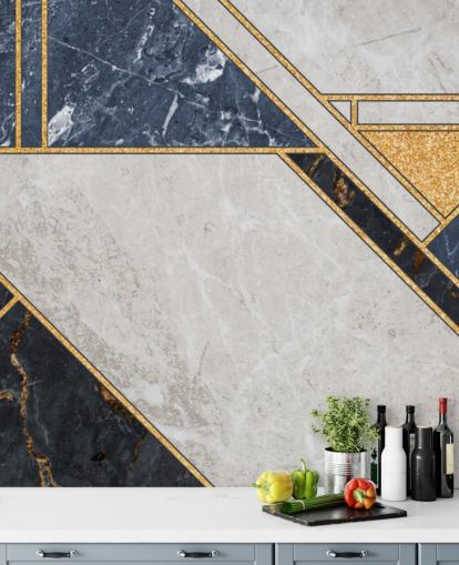 blauw, grijs, zwart en goud geometrisch art deco-behang