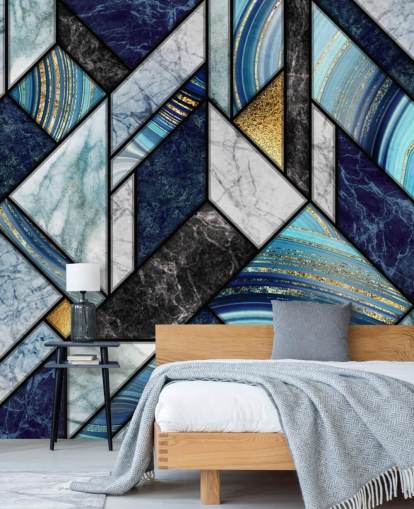 papel pintado de mármol azul art deco