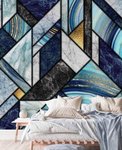 art deco blå marmor tapet