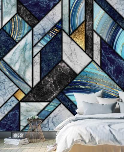 art deco sininen marmori tapetti