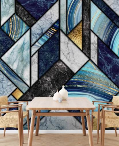 art deco blauw marmeren behang