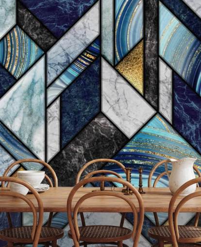 art deco blauw marmeren behang