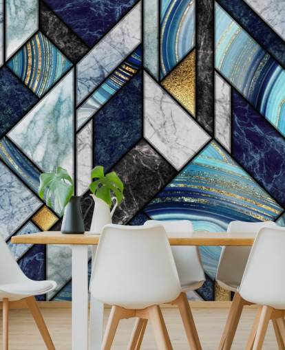 art deco blauw marmeren behang