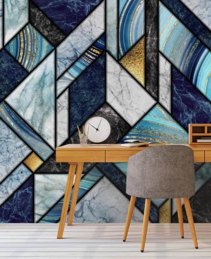 art deco blå marmor tapet