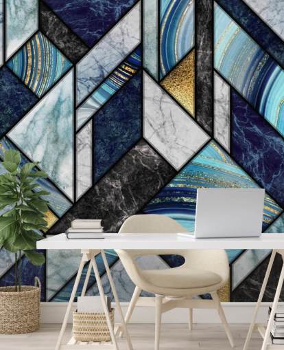 art deco blauw marmeren behang