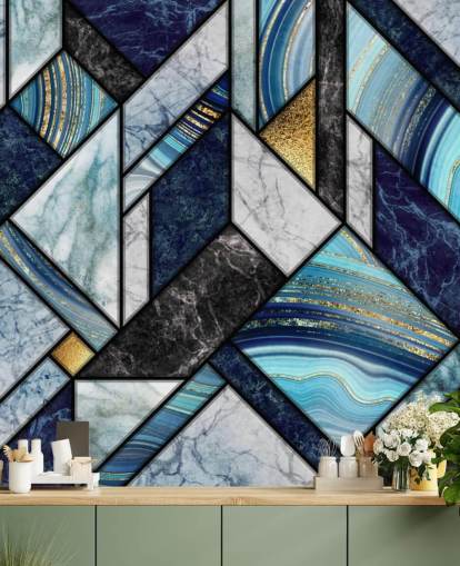 carta da parati in marmo blu art deco