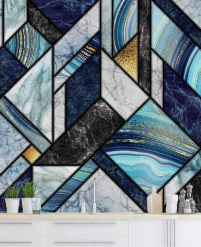art deco blue marble wallpaper