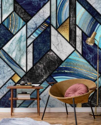 art deco blue marble wallpaper